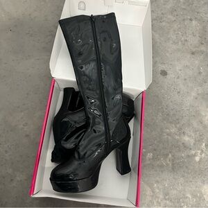Black Patent Leather Gogo Boots, Womens Size 9